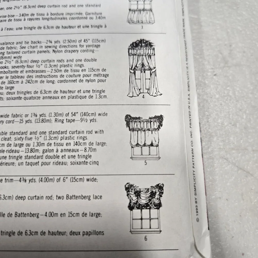 Simplicity 8401 Home WINDOW TREATMENTS CURTAINS VALANCES Sewing Pattern Uncut
